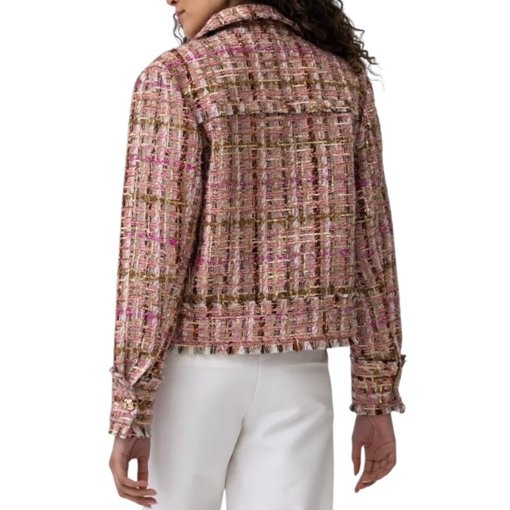 Adrienne Landau ONYX Crystal Tweed Jacket Blazer Pink Gold Sequin Fringe Medium - Picture 3 of 16